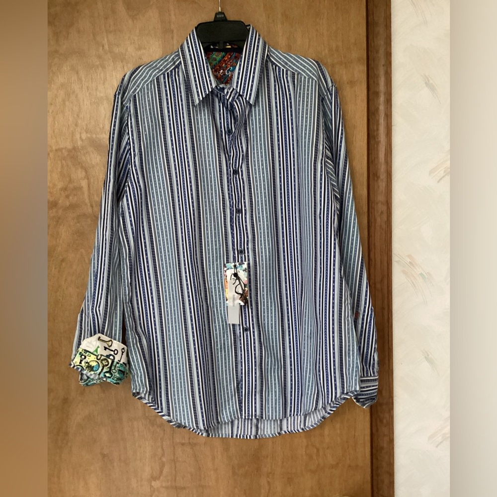 Robert Graham, M, Men's Blue Striped Button-Up Shirt